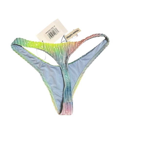 NWT Dippin Daisy’s rainbow velvet carnival bikini top seaport thong size  XS set - Picture 5 of 9